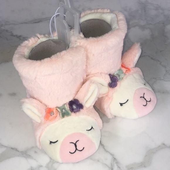 Cat and Jack slippers Fuzzy Boot Llama Kids 5/6 pink‎ toddler flower Crown - Picture 1 of 10